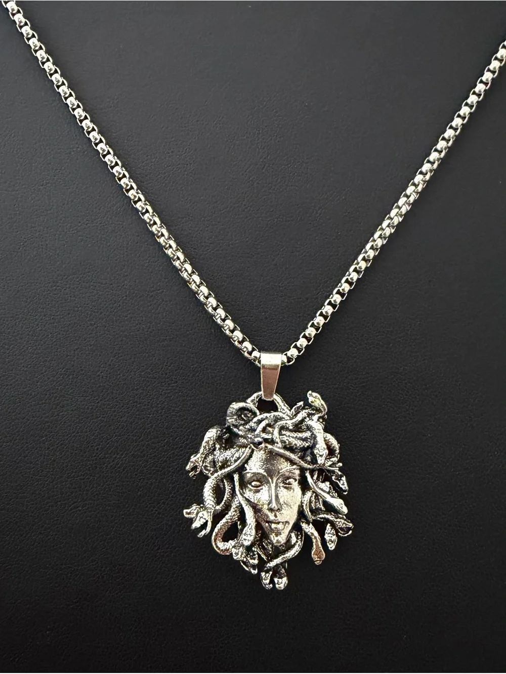 Gothic Silver Medusa Gorgon Pendant Necklace
